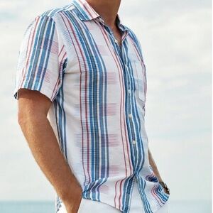 Tommy Bahama Men's Pelosa Stripe Camp Preppy Shirt Size L 100% Cotton